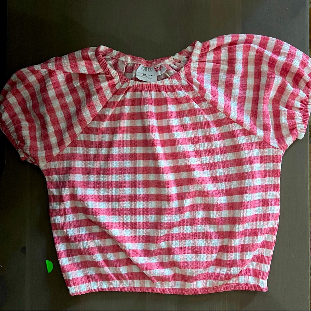 Zara Kids Gingham Print Scrunch Top, Kids Size 4-5 NWT